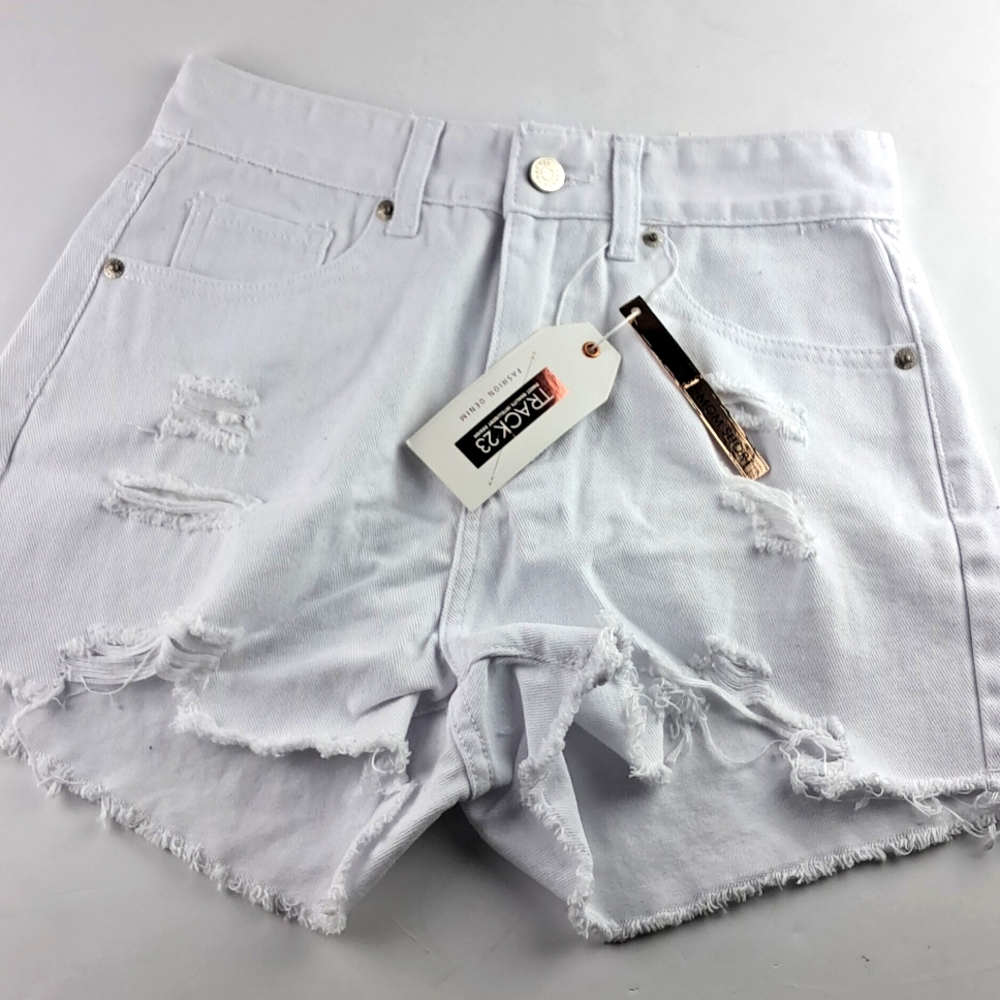 Track 23 Heavy R+T White High-rise Mom Shorts Distressed Size 1 100% Cotton